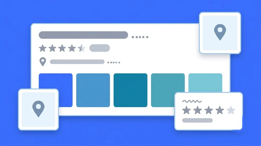 An illustration of a business listing showing a star rating and map pins