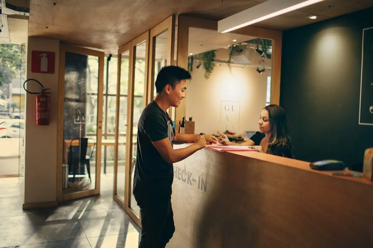 A hotel reception desk